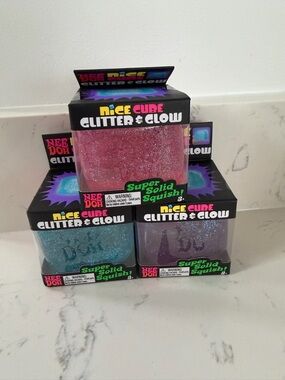 Nee Doh Nice Cube Glitter & Glow Squishy Set - Pink, Blue, Purple
